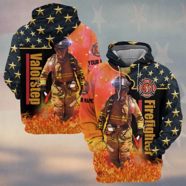 Custom Name Stars & Flames Hero Firefighter #DQH0133 - Hoodie