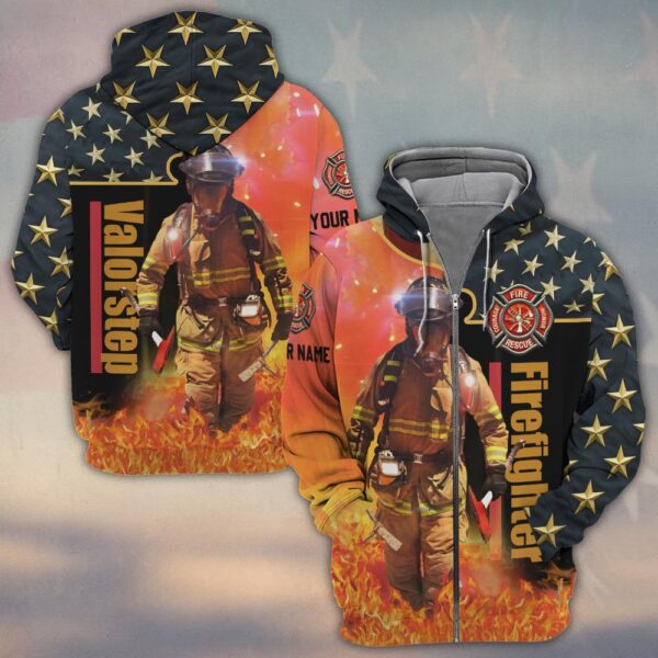 Custom Name Stars & Flames Hero Firefighter #DQH0133 - Zip Hoodie
