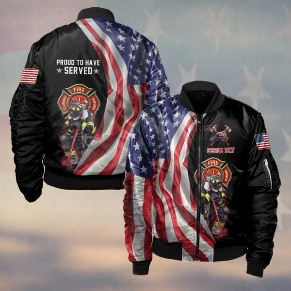Custom Text Proud To Serve Firefighter #DQH0134 - Bomber Jacket