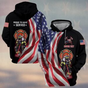 Custom Text Proud To Serve Firefighter #DQH0134 - Hoodie
