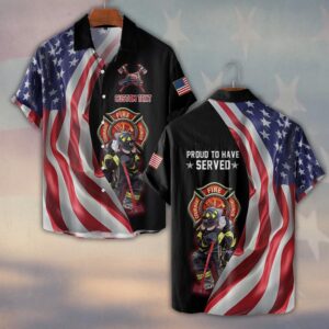 Custom Text Proud To Serve Firefighter #DQH0134 - Short Sleeve Button Shirt