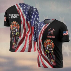 Custom Text Proud To Serve Firefighter #DQH0134 - T-shirt