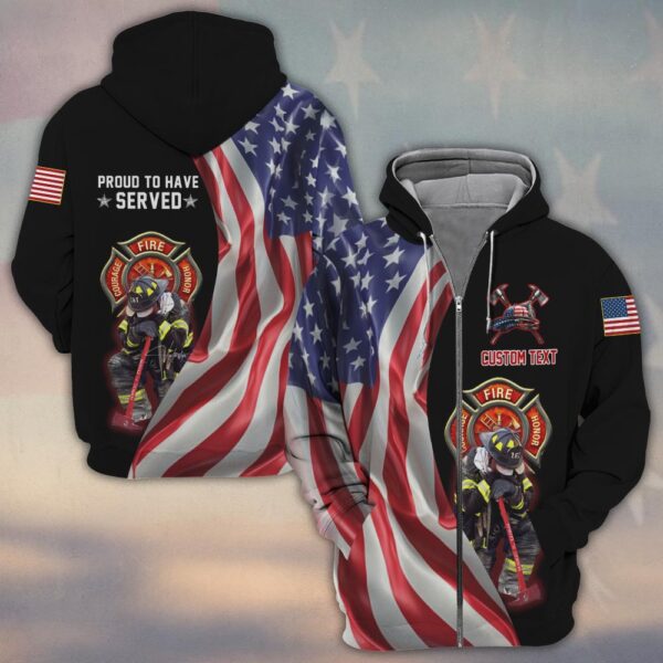 Custom Text Proud To Serve Firefighter #DQH0134 - Zip Hoodie