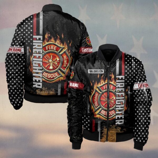 Custom Name Blazing Maltese Cross Firefighter #DQH0135 - Bomber Jacket