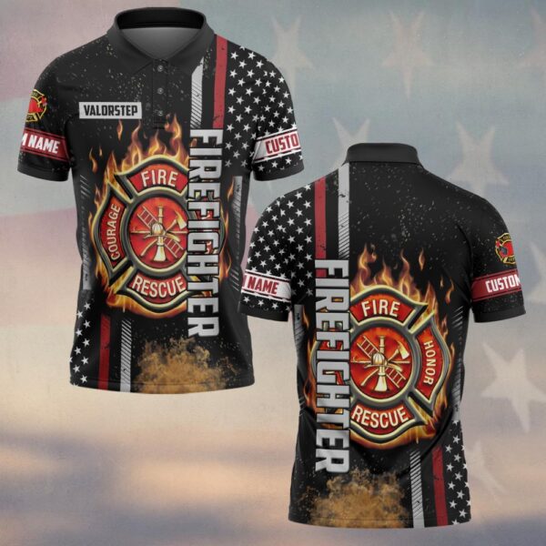 Custom Name Blazing Maltese Cross Firefighter #DQH0135 - Polo