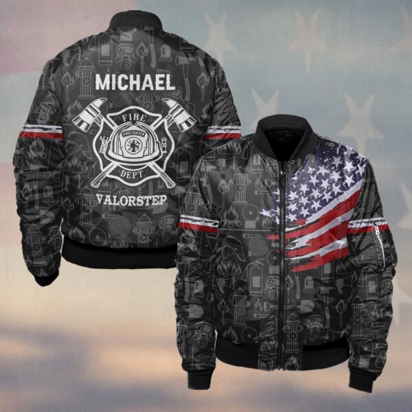 Custom Name Stars & Tools of Honor Firefighter #DQH0136 - Bomber Jacket
