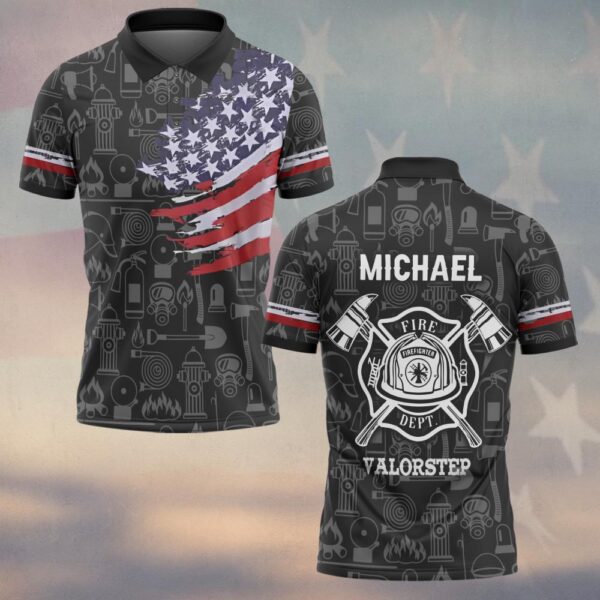 Custom Name Stars & Tools of Honor Firefighter #DQH0136 - Polo