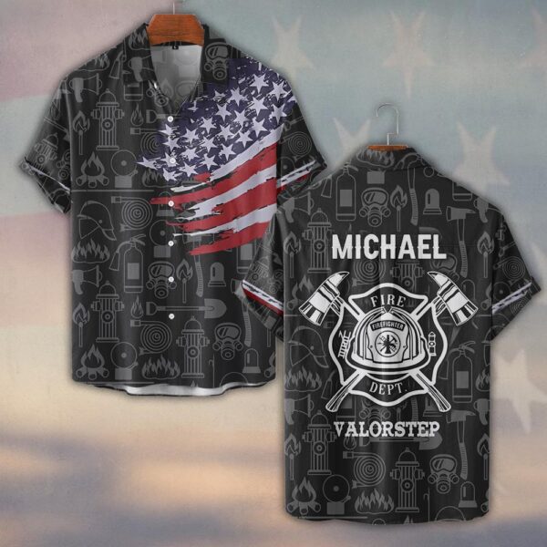 Custom Name Stars & Tools of Honor Firefighter #DQH0136 - Short Sleeve Button Shirt