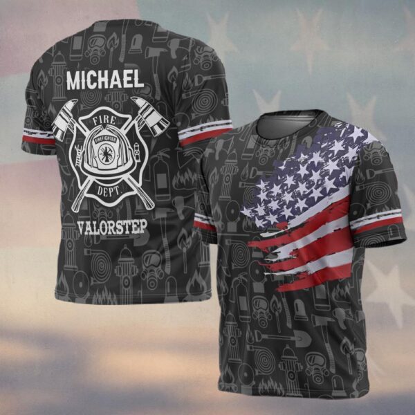 Custom Name Stars & Tools of Honor Firefighter #DQH0136 - T-shirt