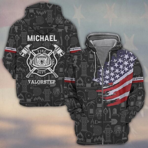 Custom Name Stars & Tools of Honor Firefighter #DQH0136 - Zip Hoodie