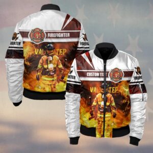 Custom Text Into The Flames Firefighter #DQH0137 - Bomber Jacket