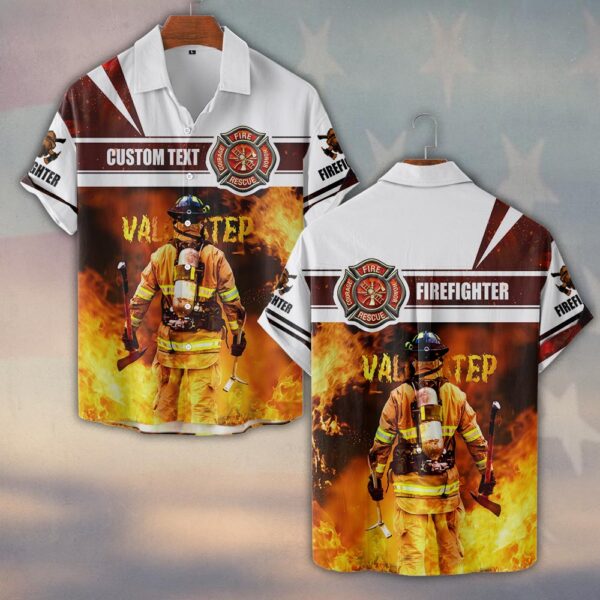 Custom Text Into The Flames Firefighter #DQH0137 - Short Sleeve Button Shirt
