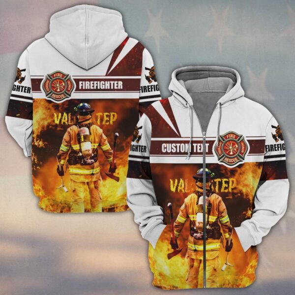 Custom Text Into The Flames Firefighter #DQH0137 - Zip Hoodie