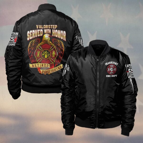 Custom Name, Dept, Rank & Number Served With Honor #DQH0141 - Bomber Jacket