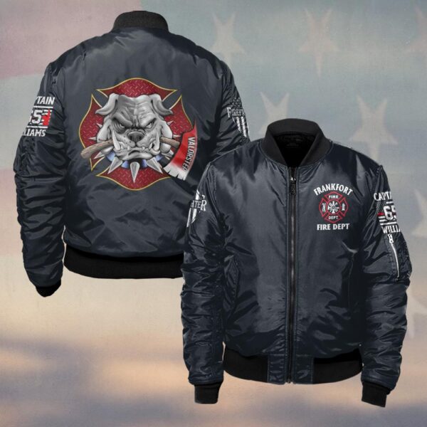 Custom Name, Dept, Rank & Number Maltese Cross Bulldog Pride #DQH0142 - Bomber Jacket