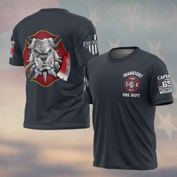 Custom Name, Dept, Rank & Number Maltese Cross Bulldog Pride #DQH0142 - T-shirt