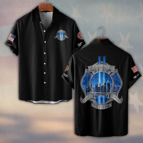 Custom Name & Dept Never Forget 9/11 #DQH0146 - Short Sleeve Button Shirt