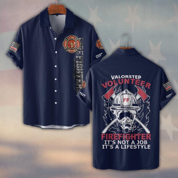 Custom Name & Dept Volunteer Firefighter Lifestyle #DQH0150 - Short Sleeve Button Shirt