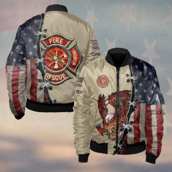 Custom Name Fire Honor Eagle – Patriot Edition #DQH0151 - Bomber Jacket