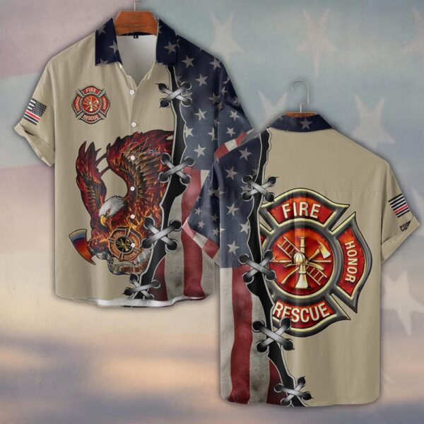 Custom Name Fire Honor Eagle – Patriot Edition #DQH0151 - Short Sleeve Button Shirt