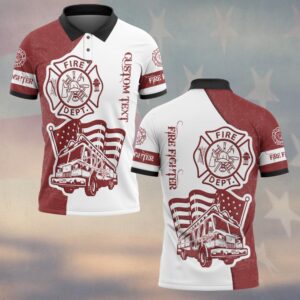 Custom Text Red & White Legacy Firefighter Heritage #DQH0152 - Polo