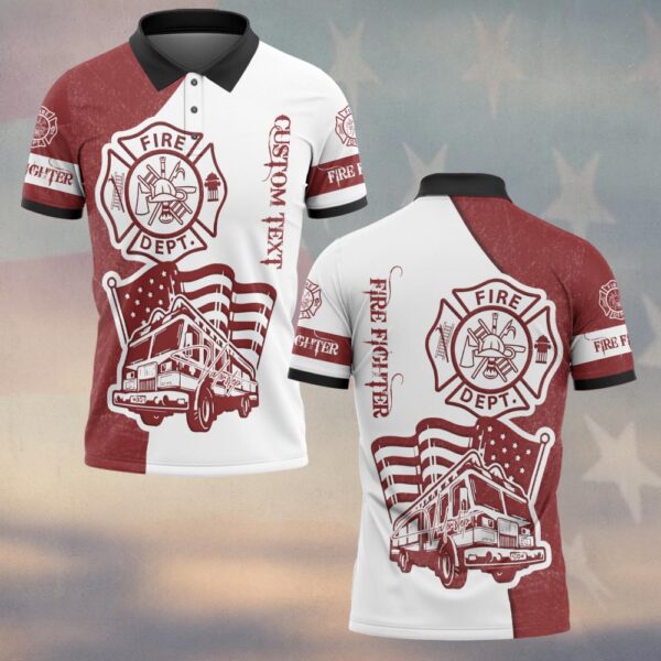 Custom Text Red & White Legacy Firefighter Heritage #DQH0152 - Polo
