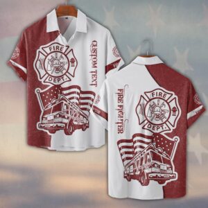 Custom Text Red & White Legacy Firefighter Heritage #DQH0152 - Short Sleeve Button Shirt