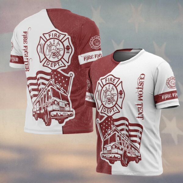 Custom Text Red & White Legacy Firefighter Heritage #DQH0152 - T-shirt