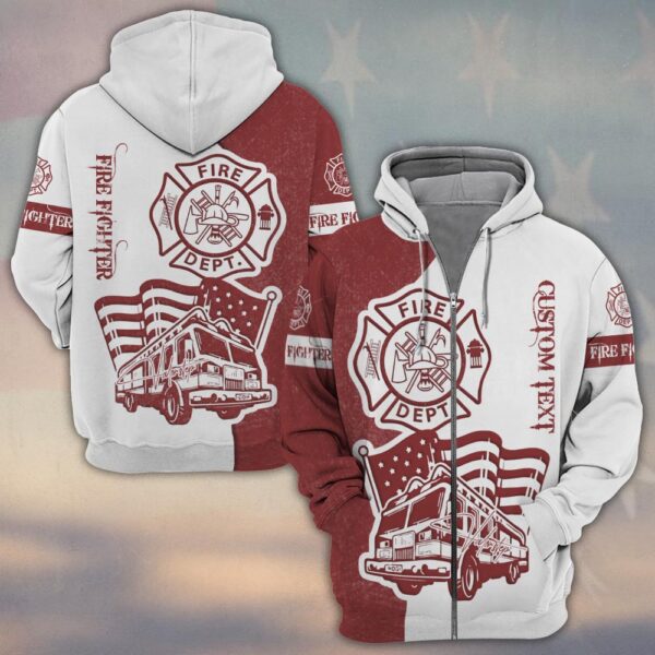 Custom Text Red & White Legacy Firefighter Heritage #DQH0152 - Zip Hoodie