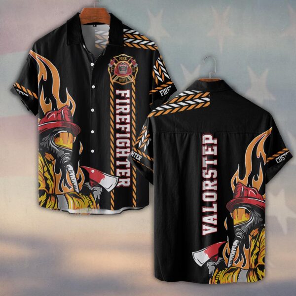 Custom Name Blaze Guardian Axe & Flames #DQH0153 - Short Sleeve Button Shirt