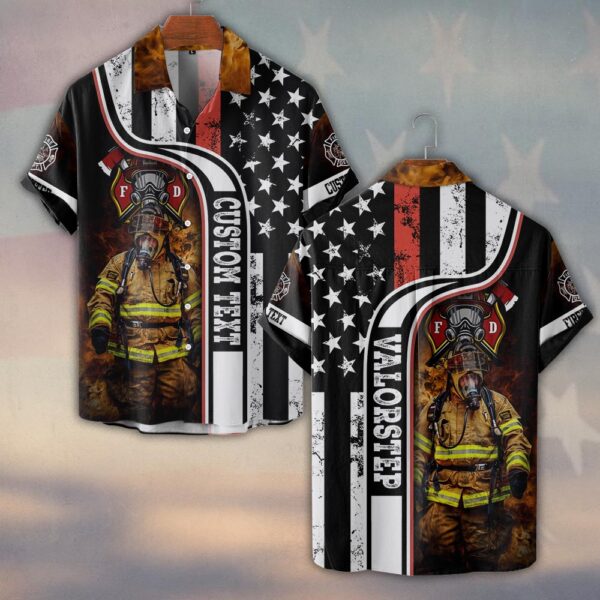 Custom Name American Fire Guardian Thin Red Line #DQH0156 - Short Sleeve Button Shirt