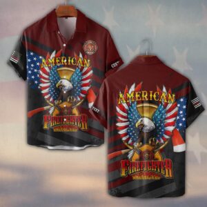 Custom Text Wings of Courage Firefighter #DQH0157 - Short Sleeve Button Shirt
