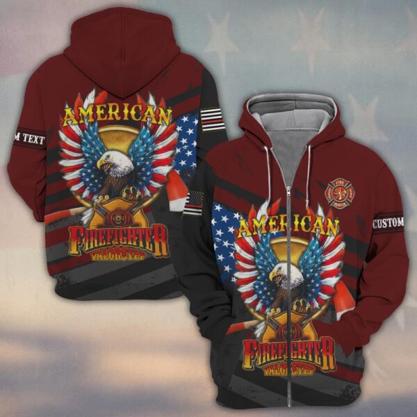 Custom Text Wings of Courage Firefighter #DQH0157 - Zip Hoodie