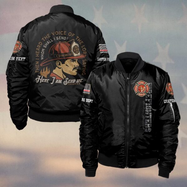 Custom Text & Dept Here I Am, Send Me #DQH0160 - Bomber Jacket