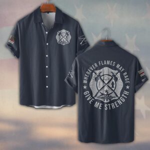 Custom Text Wherever Flames May Rage #DQH0162 - Short Sleeve Button Shirt