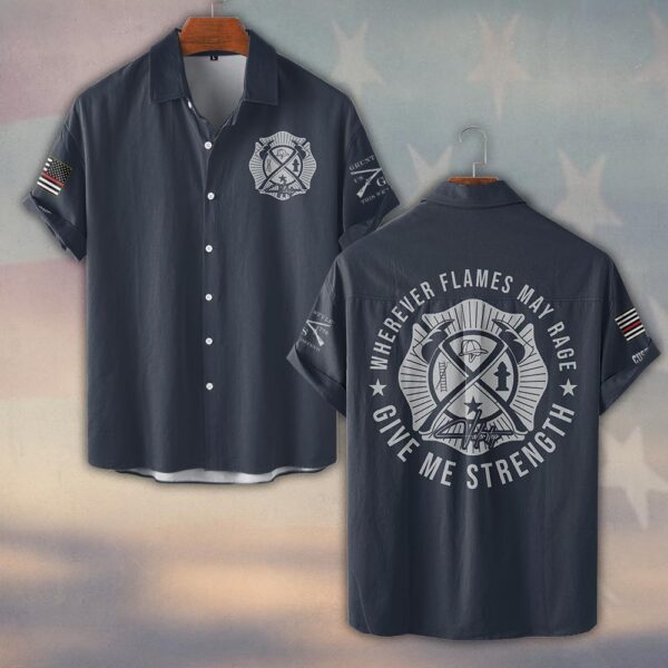 Custom Text Wherever Flames May Rage #DQH0162 - Short Sleeve Button Shirt