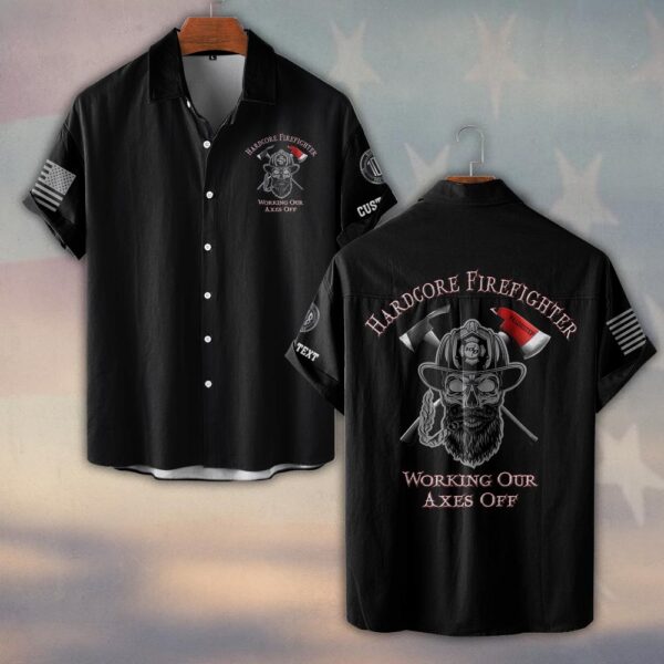 Custom Text Hardcore Firefighter #DQH0164 - Short Sleeve Button Shirt