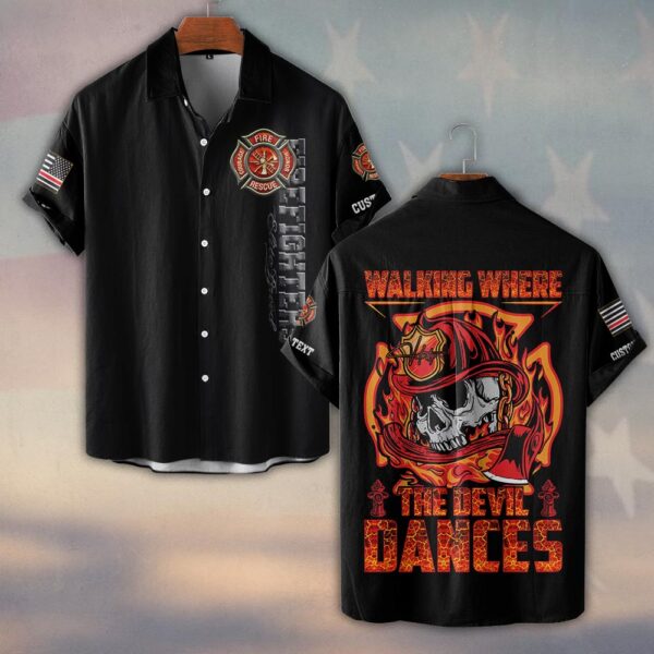Custom Text & Dept Walking Where The Devil Dances #DQH0170 - Short Sleeve Button Shirt