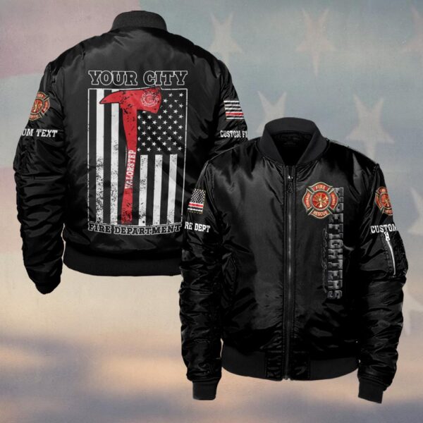 Custom Text & Dept Thin Red Line Axe #DQH0171 - Bomber Jacket