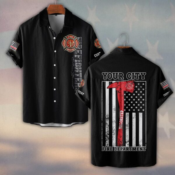 Custom Text & Dept Thin Red Line Axe #DQH0171 - Short Sleeve Button Shirt