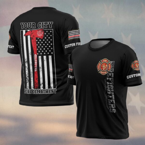 Custom Text & Dept Thin Red Line Axe #DQH0171 - T-shirt