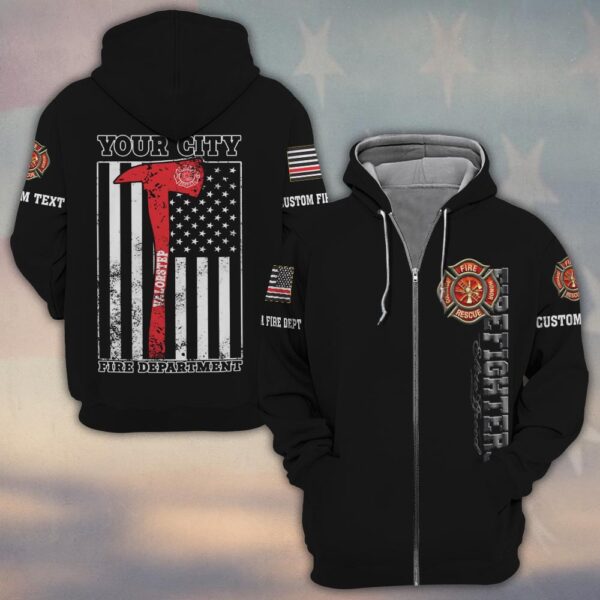 Custom Text & Dept Thin Red Line Axe #DQH0171 - Zip Hoodie