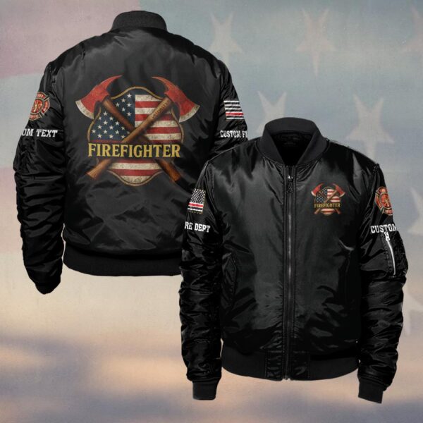 Custom Text & Dept Crossed Axes American Firefighter #DQH0173 - Bomber Jacket