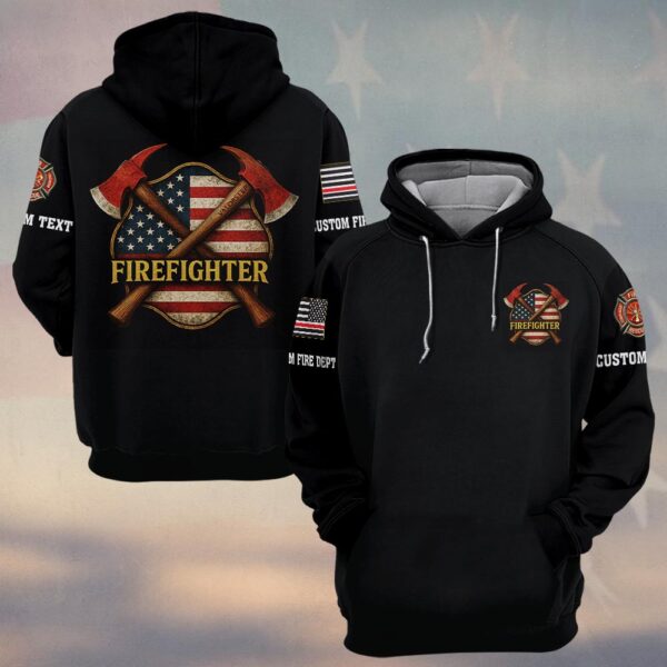 Custom Text & Dept Crossed Axes American Firefighter #DQH0173 - Hoodie