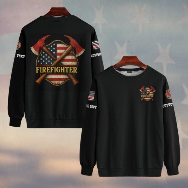 Custom Text & Dept Crossed Axes American Firefighter #DQH0173 - Sweatshirt