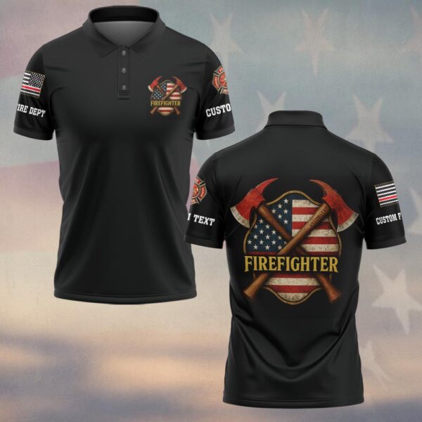 Custom Text & Dept Crossed Axes American Firefighter #DQH0173 - Polo