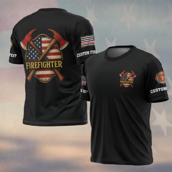 Custom Text & Dept Crossed Axes American Firefighter #DQH0173 - T-shirt