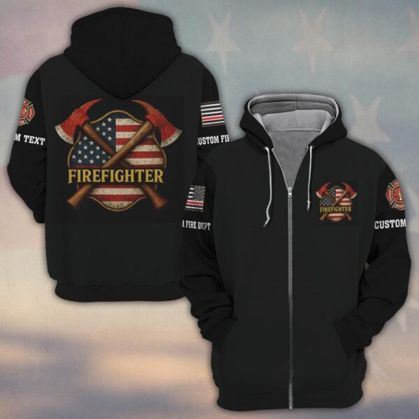 Custom Text & Dept Crossed Axes American Firefighter #DQH0173 - Zip Hoodie