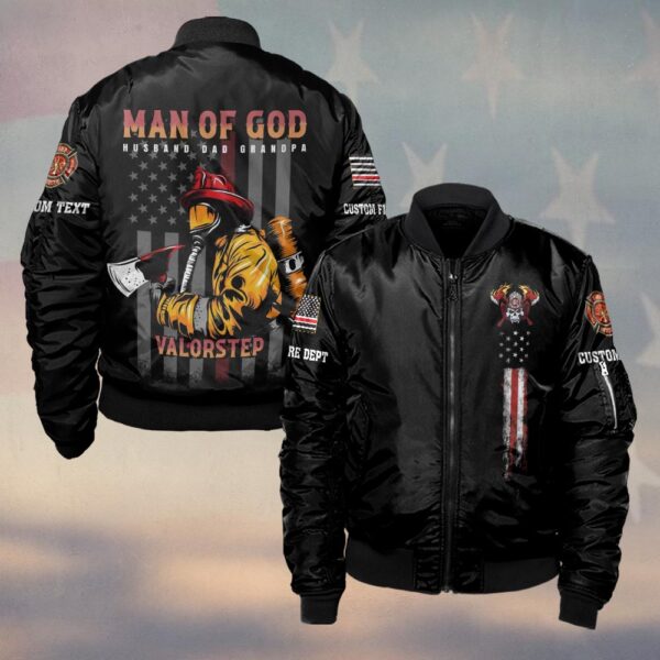 Custom Text & Dept Man Of God Firefighter #DQH0174 - Bomber Jacket