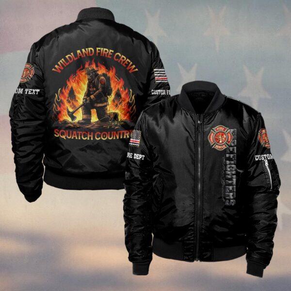 Custom Name & Dept Wildland Fire Crew Squatch Country #DQH0176 - Bomber Jacket